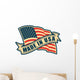 Made in USA (United States of America). Composition with American flag and ribbon in vintage style and colors. Wall Decal