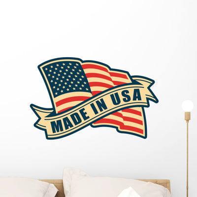 Made Usa Flag Wall Decal shown on a wall