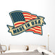 Made in USA (United States of America). Composition with American flag and ribbon in vintage style and colors. Wall Decal