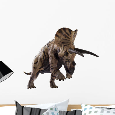 3D Rendering Triceratops Charging Wall Decal shown on a wall