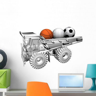 Truck and Sport Ball Wall Mural shown on a wall