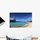 Cruise ship docked in tropical island beach port Wall Mural