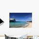 Cruise ship docked in tropical island beach port Wall Mural