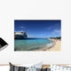 Cruise ship docked in tropical island beach port Wall Mural