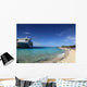 Cruise ship docked in tropical island beach port Wall Mural