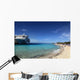 Cruise ship docked in tropical island beach port Wall Mural