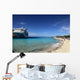 Cruise ship docked in tropical island beach port Wall Mural