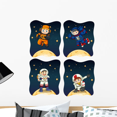 Astronaunts Flying Space Wall Decal shown on a wall