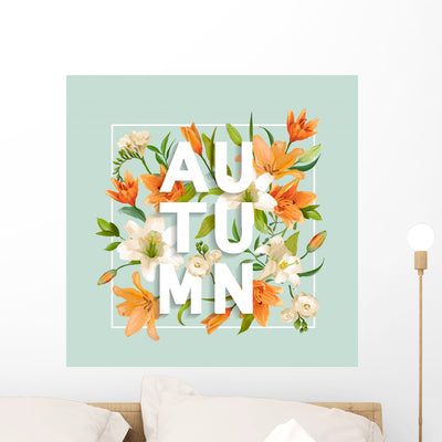 Autumn Lily Flowers Wall Mural shown on a wall