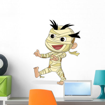 Happy Halloween Cute Mummy Wall Decal shown on a wall