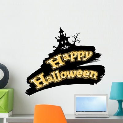 Happy Halloween Brush Decoration Wall Decal shown on a wall