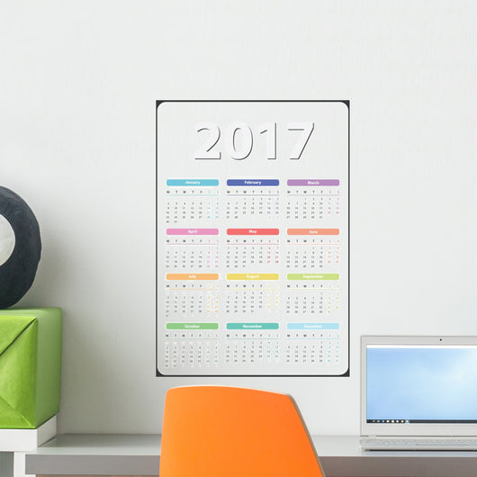 calendar 2017 starts on monday, calendar 2017, organizer 2017, vector calendar, pocket calendar design, vertical calendar, colored calendar Wall Mural