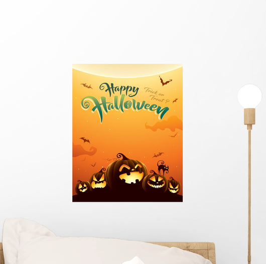Spooky halloween night with pumpkins. Poster. Wall Mural