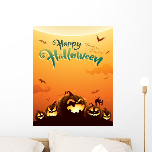 Spooky halloween night with pumpkins. Poster. Wall Mural