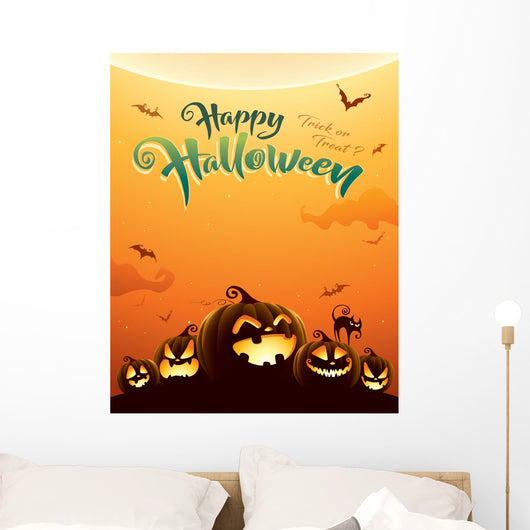 Spooky halloween night with pumpkins. Poster. Wall Mural