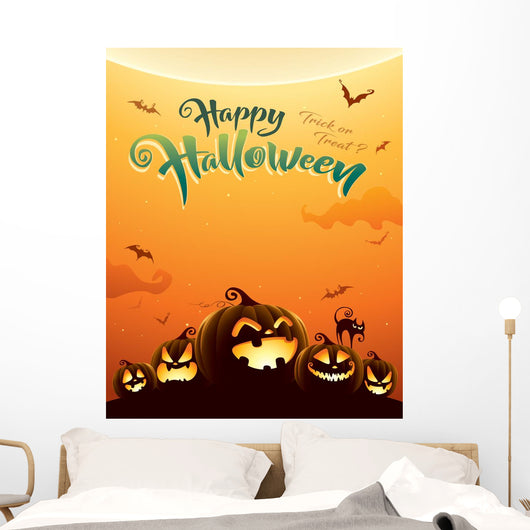 Spooky halloween night with pumpkins. Poster. Wall Mural