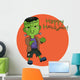 Cute Halloween character Frankenstein flat design vector Illustration. Text Happy Halloween. Wall Decal