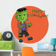 Cute Halloween character Frankenstein flat design vector Illustration. Text Happy Halloween. Wall Decal