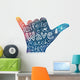Watercolor style surfer shaka hand silhouette with white hand drawn lettering Wall Decal