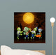 Zombies party cartoon Halloween costumes in graveyard Wall Mural