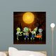 Zombies party cartoon Halloween costumes in graveyard Wall Mural