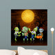 Zombies party cartoon Halloween costumes in graveyard Wall Mural