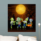 Zombies party cartoon Halloween costumes in graveyard Wall Mural