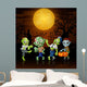 Zombies party cartoon Halloween costumes in graveyard Wall Mural