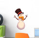 Happy snowman in a black cylinder and orange scarf, cartoon vector illustration isolated on white background. Drawing of snowman, traditional winter character, Christmas decoration element Wall Decal