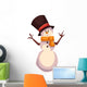 Happy snowman in a black cylinder and orange scarf, cartoon vector illustration isolated on white background. Drawing of snowman, traditional winter character, Christmas decoration element Wall Decal