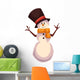 Happy snowman in a black cylinder and orange scarf, cartoon vector illustration isolated on white background. Drawing of snowman, traditional winter character, Christmas decoration element Wall Decal