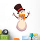 Happy snowman in a black cylinder and orange scarf, cartoon vector illustration isolated on white background. Drawing of snowman, traditional winter character, Christmas decoration element Wall Decal