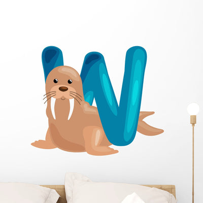 Kids Letter W Walrus Wall Decal shown on a wall