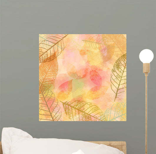 Vector autumn banner design, with frame of skeleton leaves Wall Mural