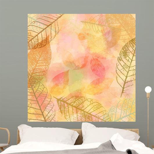 Vector autumn banner design, with frame of skeleton leaves Wall Mural