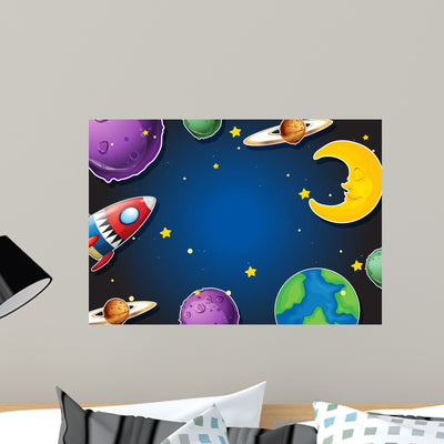 Design with Rocket and Wall Mural shown on a wall
