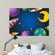 Background design with rocket and planets Wall Mural