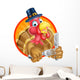 Turkey Bird in Pilgrims Hat Holding Knife and Fork Wall Decal