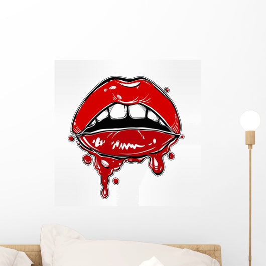 Sexy woman lips with dripping blood or make up. Wall Decal