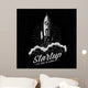 Rocket takes off startup symbol in retro vintage style. Launched spaceship logo. Textures and background on separate layers. Wall Mural