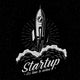 Rocket takes off startup symbol in retro vintage style. Launched spaceship logo. Textures and background on separate layers. Wall Mural