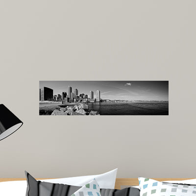 Boston Harbor Panorama Wall Mural shown on a wall