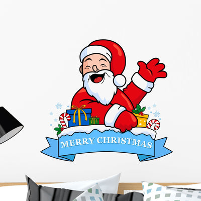 Santa Claus and Christmas Wall Decal shown on a wall