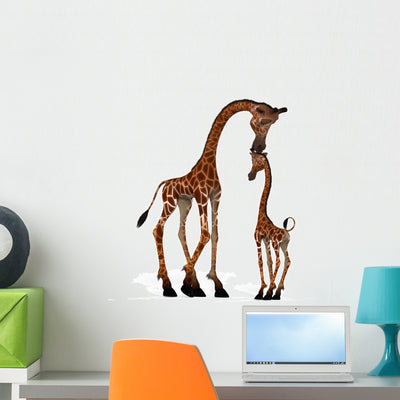 Cute Giraffe and Baby Wall Decal shown on a wall