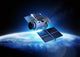 Communications Satellite orbiting and relaying information data back to earth. 3D Illustration. Wall Mural