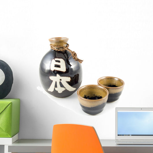 Ceramic Sake Bottle and Cups Wall Decal