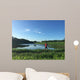 Male runner on path around lake Wall Mural