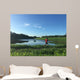 Male runner on path around lake Wall Mural