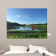 Male runner on path around lake Wall Mural