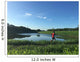 Male runner on path around lake Wall Mural